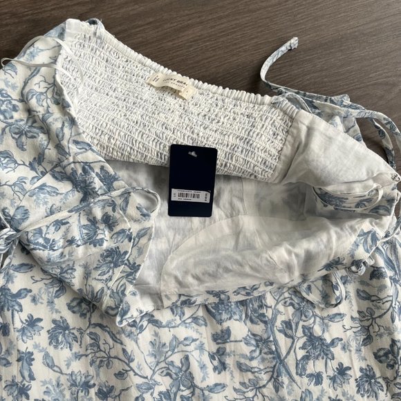 NWT Lucky Brand Blue & White Lined Bustier Style Floral Midi Dress w Side Slit - Picture 6 of 13